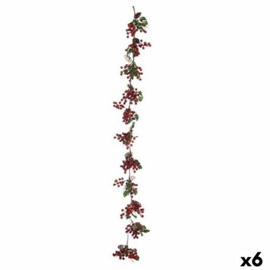 Guirnalda Navideña Plástico Verde con Frutos Rojos 15 x 7,5 x 156 cm (6 Unidades)